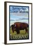Buffalo Bills Lookout Mountain, Colorado - Bison Scene-Lantern Press-Framed Art Print