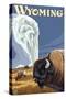 Buffalo by Old Faithful, Yellowstone Park, Wyoming-Lantern Press-Stretched Canvas