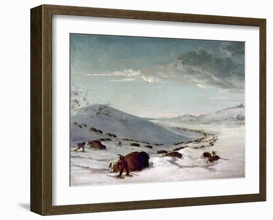 Buffalo Chase In Winter-George Catlin-Framed Giclee Print