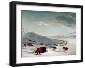 Buffalo Chase In Winter-George Catlin-Framed Giclee Print