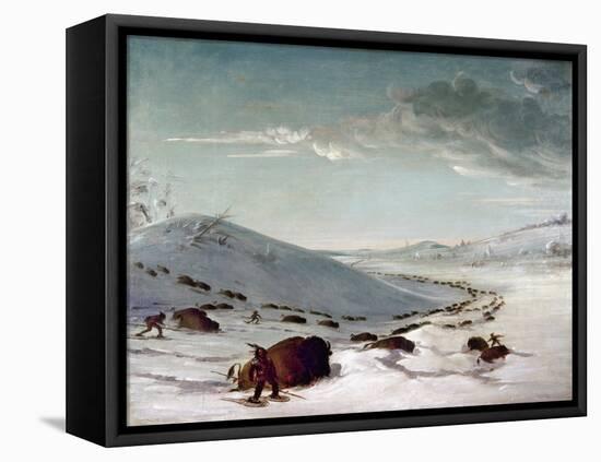 Buffalo Chase In Winter-George Catlin-Framed Stretched Canvas