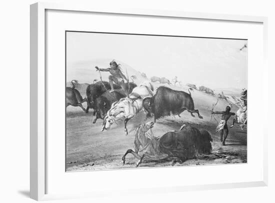 Buffalo Fighting with Indians-null-Framed Giclee Print