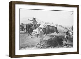 Buffalo Fighting with Indians-null-Framed Giclee Print