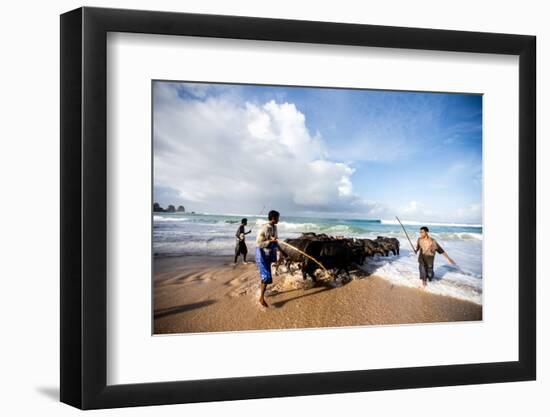 Buffalo Herders on the Beach in Sumba, Indonesia, Southeast Asia, Asia-James Morgan-Framed Photographic Print