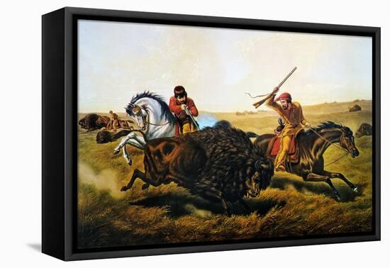 Buffalo Hunt, 1862-Currier & Ives-Framed Stretched Canvas