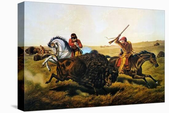 Buffalo Hunt, 1862-Currier & Ives-Stretched Canvas