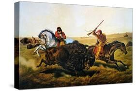 Buffalo Hunt, 1862-Currier & Ives-Stretched Canvas