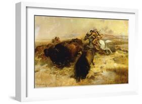 Buffalo Hunt, 1897-Charles Marion Russell-Framed Giclee Print