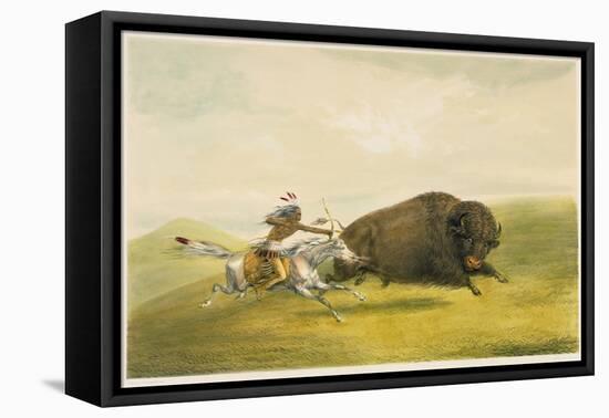 Buffalo Hunt Chase-George Catlin-Framed Stretched Canvas