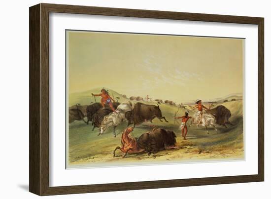 Buffalo Hunt, Plate 7 from Catlin's North American Indian Collection, by Mcgahey, Day and Haghe-George Catlin-Framed Giclee Print