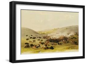 Buffalo Hunt, Surround, circa 1832-George Catlin-Framed Giclee Print