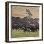 Buffalo Kick up Dust as Horseback Riders Keep Them Moving at the Custer State Park Buffalo Roundup-null-Framed Photographic Print