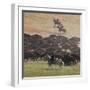 Buffalo Kick up Dust as Horseback Riders Keep Them Moving at the Custer State Park Buffalo Roundup-null-Framed Photographic Print