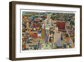 Buffalo, New York - Aerial View of Downtown and the Civic Center-Lantern Press-Framed Art Print