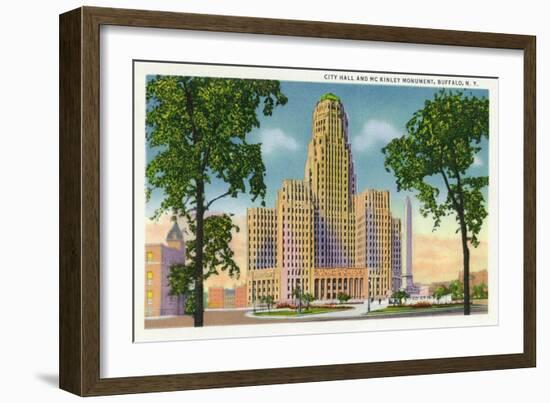 Buffalo, New York - Exterior View of City Hall and the McKinley Monument-Lantern Press-Framed Art Print