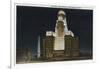 Buffalo, New York, Exterior View of City Hall with McKinley Monument at Night-Lantern Press-Framed Art Print