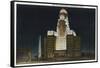 Buffalo, New York, Exterior View of City Hall with McKinley Monument at Night-Lantern Press-Framed Stretched Canvas