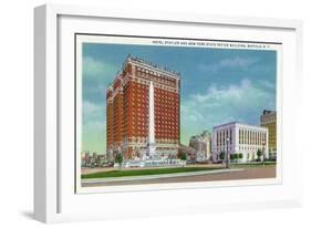 Buffalo, New York - Exterior View of Hotel Statler and NY State Office Bldg-Lantern Press-Framed Art Print