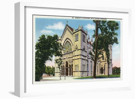 Buffalo, New York, Exterior View of St. Joseph's Cathedral with Spires Removed-Lantern Press-Framed Art Print