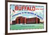 Buffalo, New York, Large Letters, Exterior View of the 106 Field Artillery Armory Building-Lantern Press-Framed Art Print