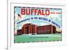 Buffalo, New York, Large Letters, Exterior View of the 106 Field Artillery Armory Building-Lantern Press-Framed Premium Giclee Print