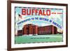 Buffalo, New York, Large Letters, Exterior View of the 106 Field Artillery Armory Building-Lantern Press-Framed Premium Giclee Print