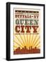 Buffalo, New York - Skyline and Sunburst Screenprint Style-Lantern Press-Framed Art Print