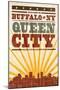 Buffalo, New York - Skyline and Sunburst Screenprint Style-Lantern Press-Mounted Art Print