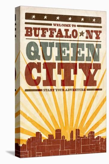Buffalo, New York - Skyline and Sunburst Screenprint Style-Lantern Press-Stretched Canvas