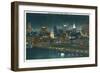 Buffalo, New York - View of Buffalo Skyline at Night-Lantern Press-Framed Art Print