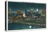 Buffalo, New York - View of Buffalo Skyline at Night-Lantern Press-Stretched Canvas