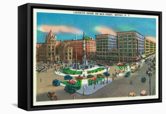 Buffalo, New York - View of Lafayette Square and Main Street-Lantern Press-Framed Stretched Canvas