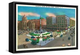 Buffalo, New York - View of Lafayette Square and Main Street-Lantern Press-Framed Stretched Canvas