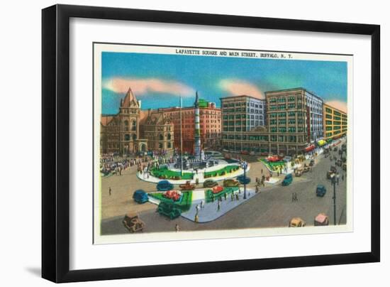 Buffalo, New York - View of Lafayette Square and Main Street-Lantern Press-Framed Art Print