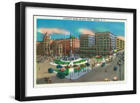 Buffalo, New York - View of Lafayette Square and Main Street-Lantern Press-Framed Art Print