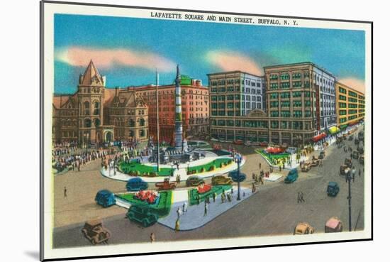 Buffalo, New York - View of Lafayette Square and Main Street-Lantern Press-Mounted Art Print