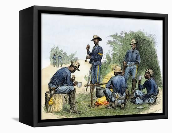 Buffalo Soldiers around a Campfire, 1880s-null-Framed Stretched Canvas