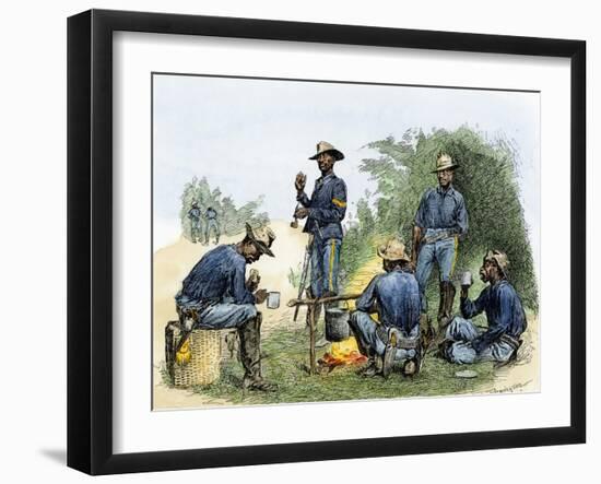 Buffalo Soldiers around a Campfire, 1880s-null-Framed Giclee Print