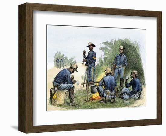 Buffalo Soldiers around a Campfire, 1880s-null-Framed Giclee Print