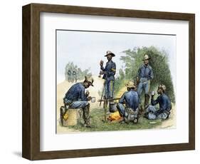 Buffalo Soldiers around a Campfire, 1880s-null-Framed Giclee Print