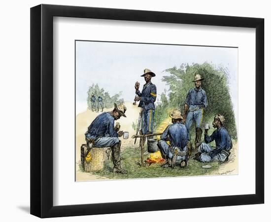 Buffalo Soldiers around a Campfire, 1880s-null-Framed Giclee Print