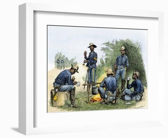 Buffalo Soldiers around a Campfire, 1880s-null-Framed Giclee Print