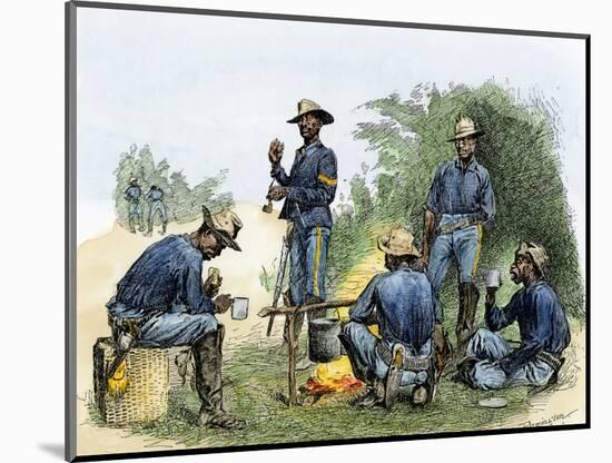 Buffalo Soldiers around a Campfire, 1880s-null-Mounted Giclee Print