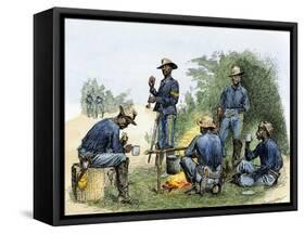 Buffalo Soldiers around a Campfire, 1880s-null-Framed Stretched Canvas