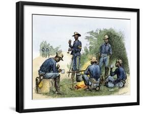 Buffalo Soldiers around a Campfire, 1880s-null-Framed Giclee Print