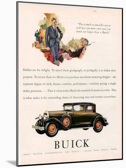 Buick, Magazine Advertisement, USA, 1929-null-Mounted Giclee Print