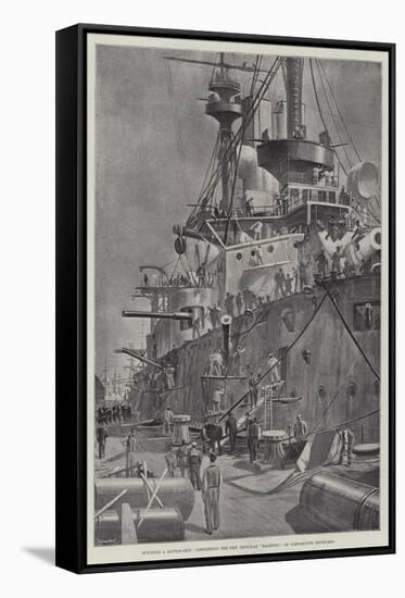 Building a Battle-Ship, Completing the New Ironclad Majestic in Portsmouth Dockyard-null-Framed Stretched Canvas