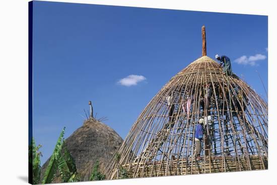 Building a Hut, Gourague Area, Shoa Province, Ethiopia, Africa-Bruno Barbier-Stretched Canvas