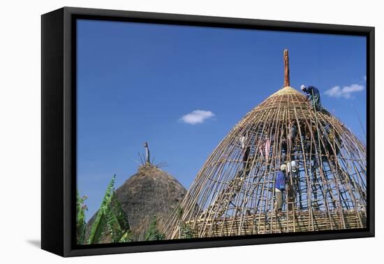 Building a Hut, Gourague Area, Shoa Province, Ethiopia, Africa-Bruno Barbier-Framed Stretched Canvas