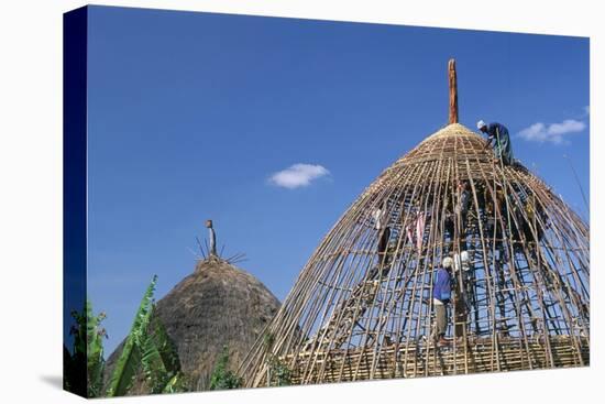 Building a Hut, Gourague Area, Shoa Province, Ethiopia, Africa-Bruno Barbier-Stretched Canvas